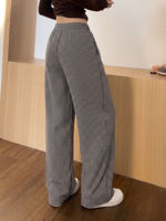 Korean-style casual, laid-back and relaxed checkered print pajama pants for women 2026 autumn, high-waisted, suitable for wearing outside and strolling at home thumbnail 3