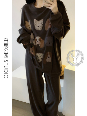 慵懒风可爱小狗德绒睡衣女款冬季