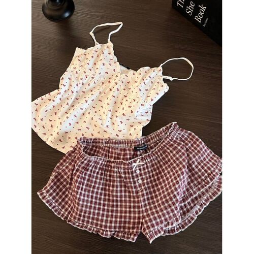 少女甜美蝴蝶结吊带睡衣女家居服