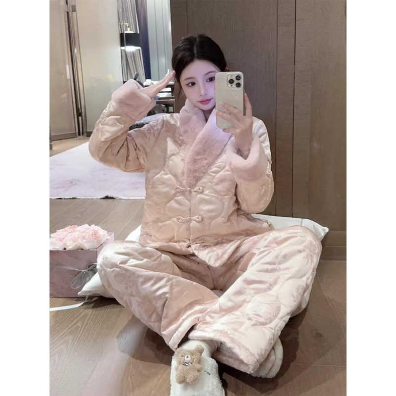 珊瑚绒睡衣女冬季家居服大码套装