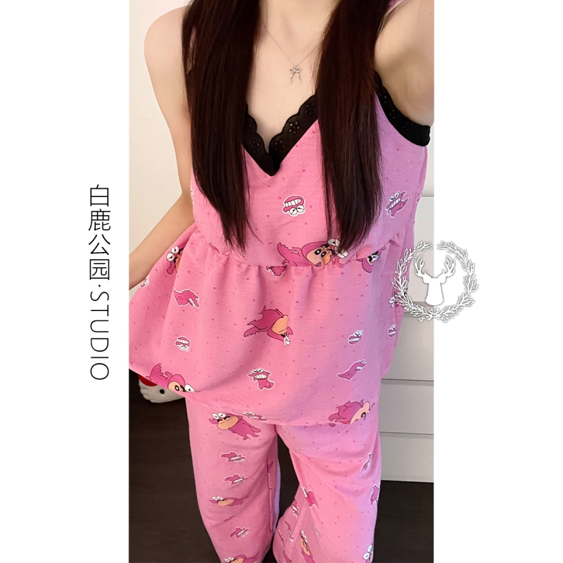 睡衣女夏大码亲肤外穿家居服套装