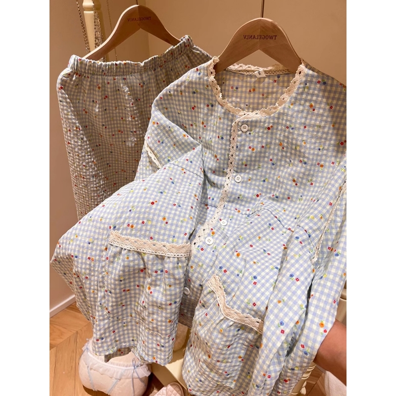 棉麻睡衣女春秋可外穿家居服套装