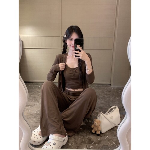 吊带睡衣秋开衫长裤家居服三件套