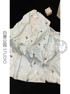 2025新款 凉感短袖 ins风蝴蝶印花冰丝睡衣女款 夏季 薄款 家居服套装
