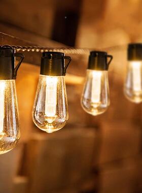 太阳灯能爱迪生灯泡串灯怀旧院长庭园户外露营装饰户OUP外花氛围