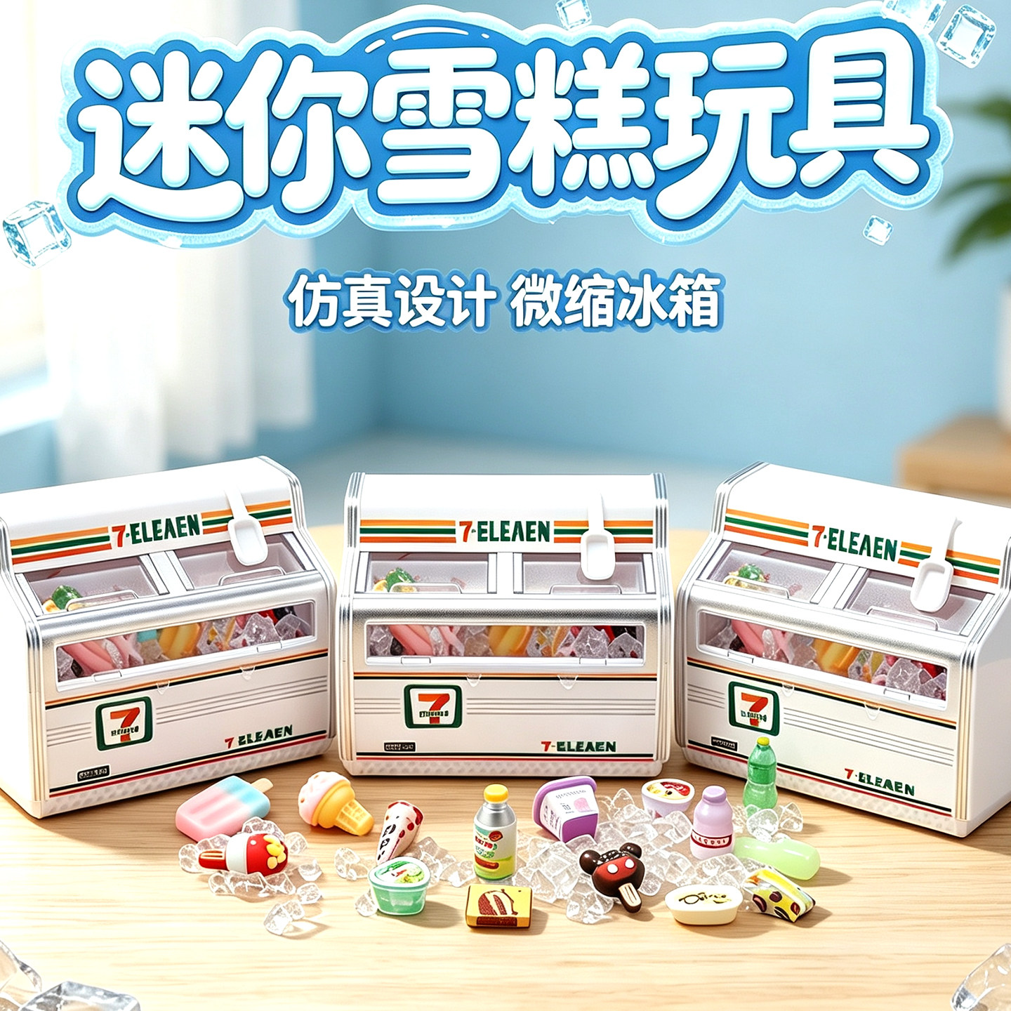 仿真迷你雪糕小冰柜冰箱模型摆件微缩冰淇淋食玩小超市过家家玩具