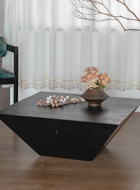 侘寂风复古实木茶几沙发边几简约方形角几茶小户型客厅卧室床头柜