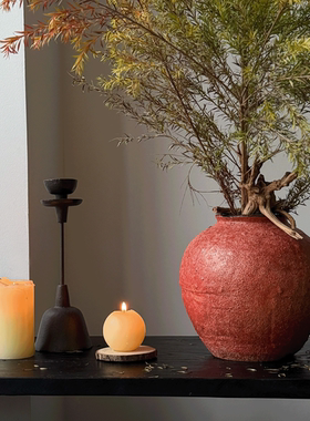 侘寂风红石榴陶罐高级感复古红色花瓶水培客厅插花石榴高颜值摆件