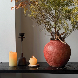 侘寂风红石榴陶罐高级感复古红色花瓶水培客厅插花石榴高颜值摆件