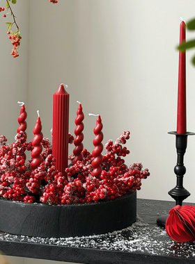 新年装饰品红色香薰蜡烛托盘烛台套餐软装桌面烛台摆件氛围布置