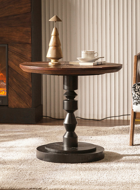 侘寂风实木沙发小边几小户型阳台休闲小圆桌民宿酒店咖啡桌洽谈桌