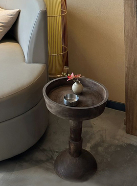 复古木质沙发边几创意客厅小茶几民宿咖啡厅高级感装饰角几摆件