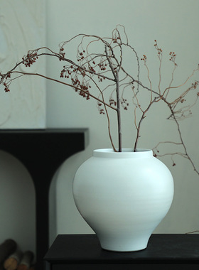 侘寂风简约白色陶瓷花瓶民宿茶室装饰大口径花瓶摆件空间禅意陶罐