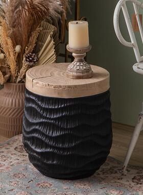 侘寂风创意沙发边几民宿客厅阳台圆形角几摆件酒店床头柜小圆桌