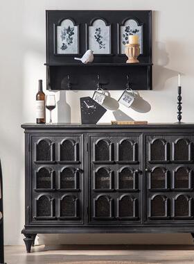 侘寂风黑色餐边柜玄关柜复古餐厅装饰柜子中古风实木茶水柜储物柜
