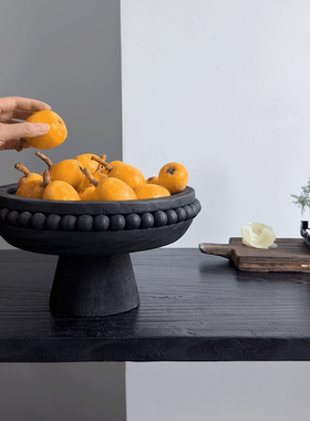 侘寂风黑色实木水果盘家用客厅茶几玄关民宿创意装饰艺术托盘摆件
