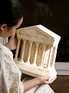 侘寂风天然黄洞石建筑摆件软装