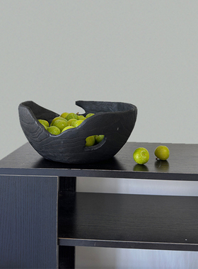 侘寂风实木托盘黑色异形木质果盘点心盘创意复古做旧收纳盘摆件