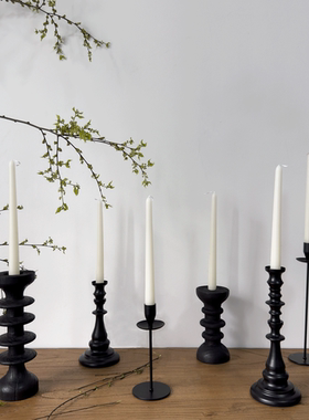 侘寂风黑色烛台套装客厅餐桌布置浪漫氛围感复古蜡烛台装饰摆件