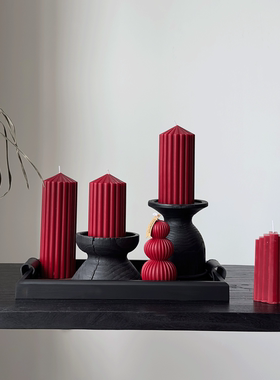 红色氛围感香薰蜡烛套装桌面摆件新年节日装饰样板间玄关装饰托盘