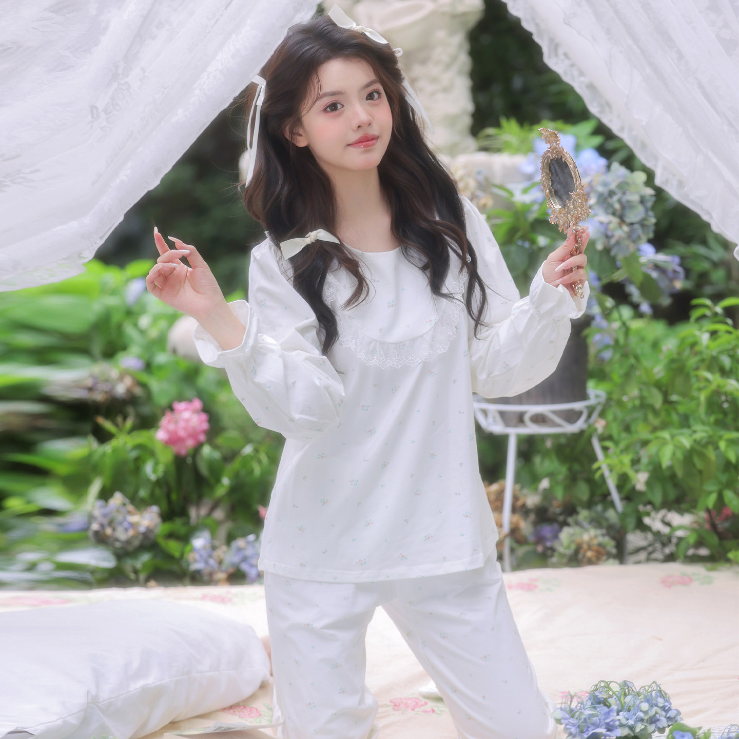 少女绝美居家公主风长袖套头秋季睡衣女纯棉2026新款冬季厚套装秋