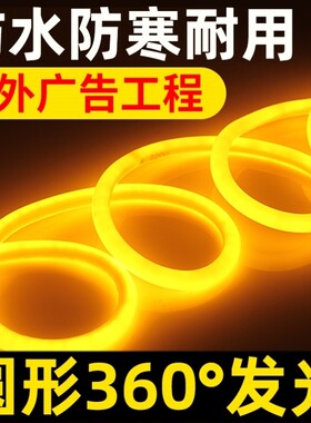 圆形园林广告灯条柔性360度发光暖白冰蓝红绿金黄色220v防水灯带