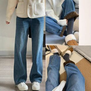 复古蓝窄版阔腿牛仔裤女秋冬2025年新款高腰显瘦小个子宽松直筒裤