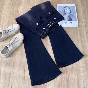 黑色高腰紧身微喇牛仔裤女2026年春季新款显瘦百搭修身马蹄喇叭裤