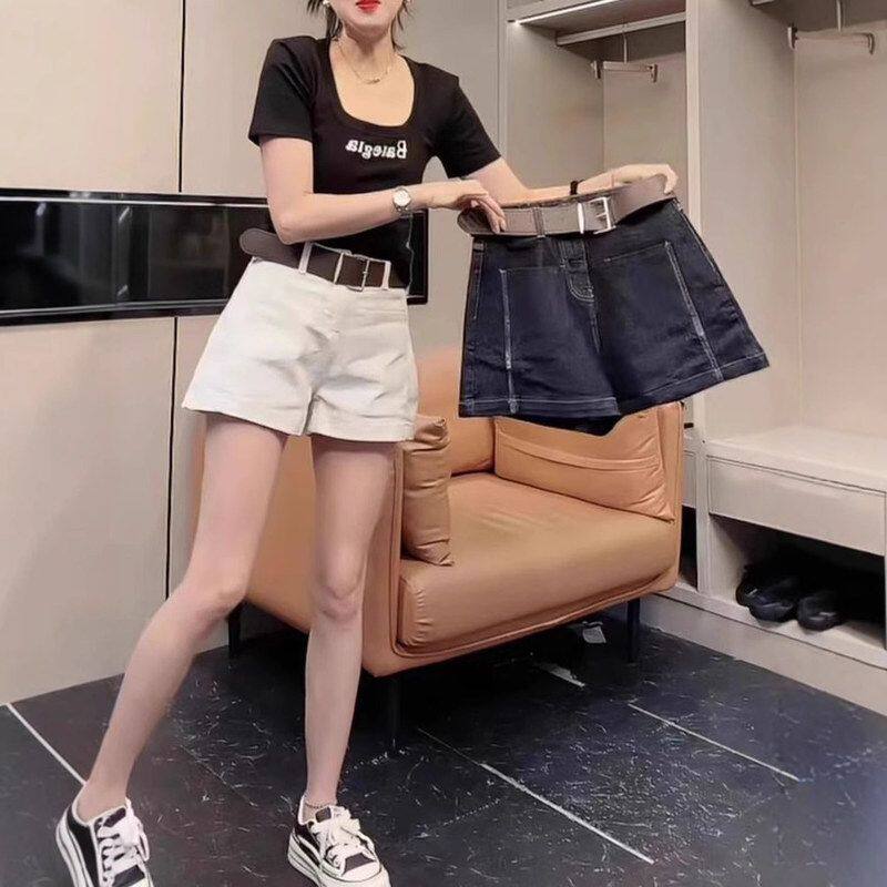 欧货高腰牛仔短裤女2025夏季新款高腰宽松显瘦a字休闲百搭热裤ins