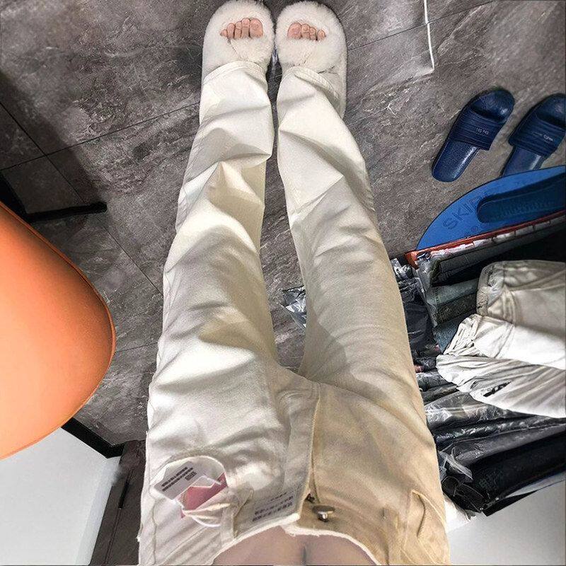 白色直筒牛仔裤女2025春季新款大码高腰小个子垂感窄版阔腿拖地裤