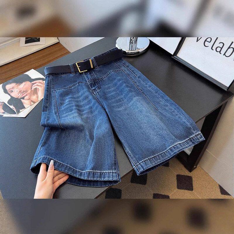 高级感复古牛仔短裤女夏季薄款2025新款休闲显瘦阔腿外穿五分中裤