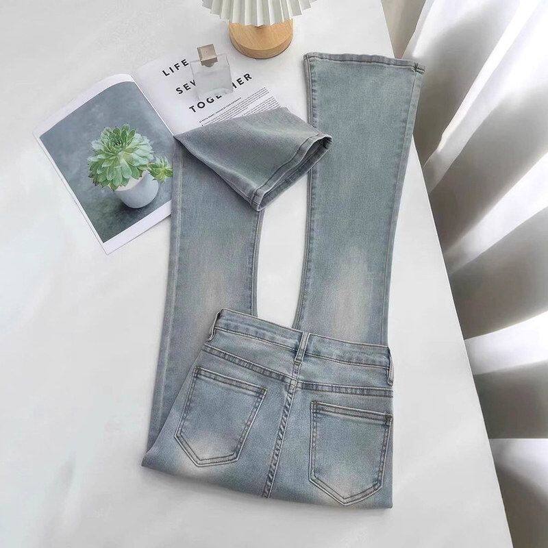 2025年新款浅色微喇牛仔裤女爆款高腰显瘦马蹄拖地喇叭裤子女秋季