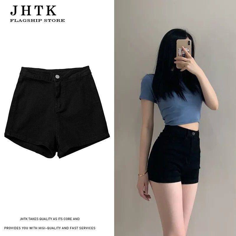 黑色高腰牛仔短裤女辣妹短裤女夏季外穿弹力高腰紧身显瘦包臀热裤