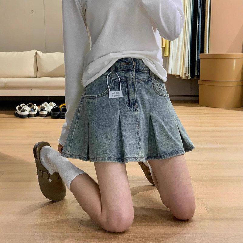 浅色百褶牛仔短裙女夏季2025新款小个子高腰显瘦梨形a字半身裙ins