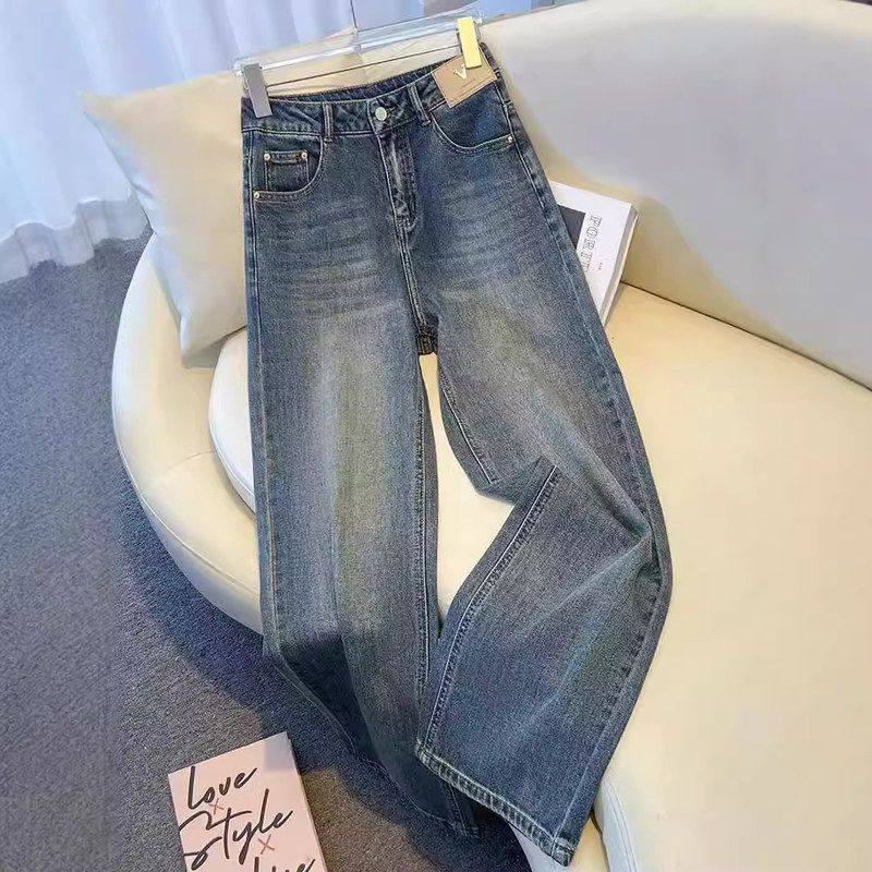 潮牌牛仔裤女窄版阔腿2025春秋新款今年流行爆款直筒垂感拖地裤子