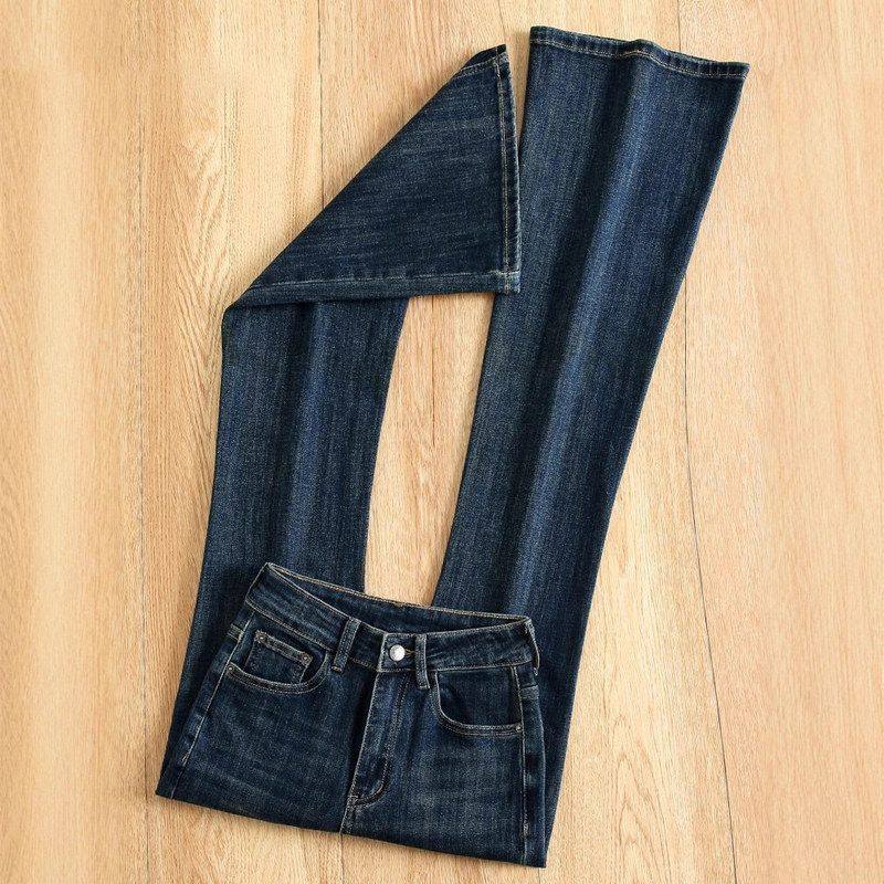 高腰微喇叭牛仔裤女2025秋冬季新款修身弹力百搭显瘦深蓝色喇叭裤