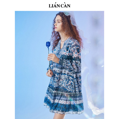 少女风A字裙聚酯纤维碎花