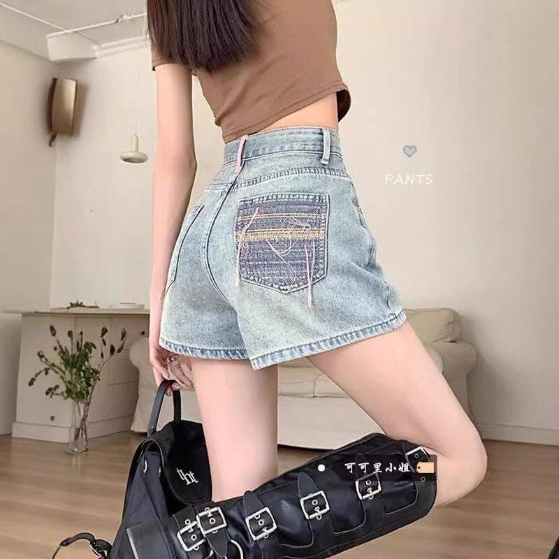 韩版口袋设计感牛仔短裤女2024夏季新款高腰宽松显瘦a字阔腿热裤