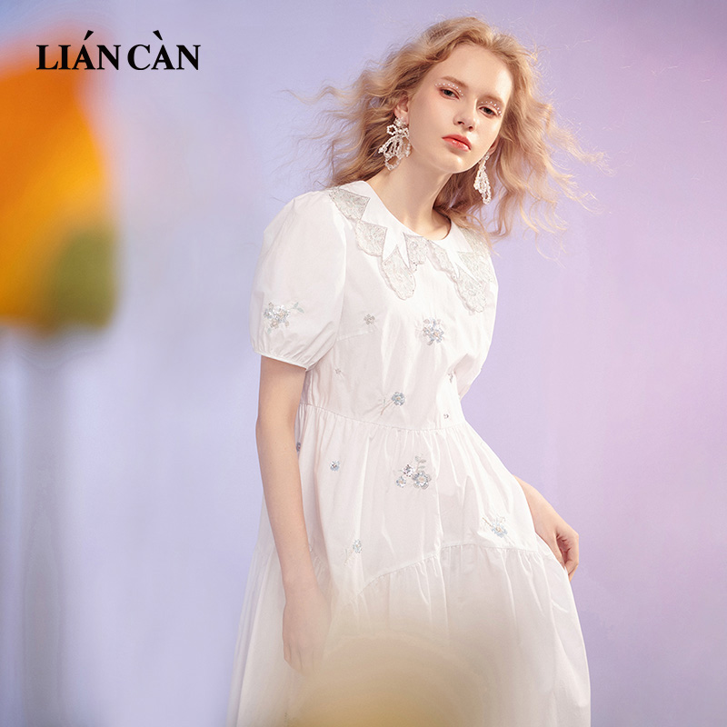 莲灿25款收腰白色连衣裙显瘦气质