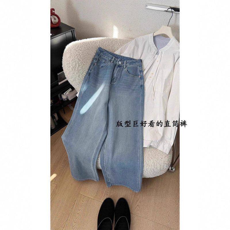 复古直筒牛仔裤女2025春秋新款韩版水洗高腰宽松显瘦百搭阔腿裤子