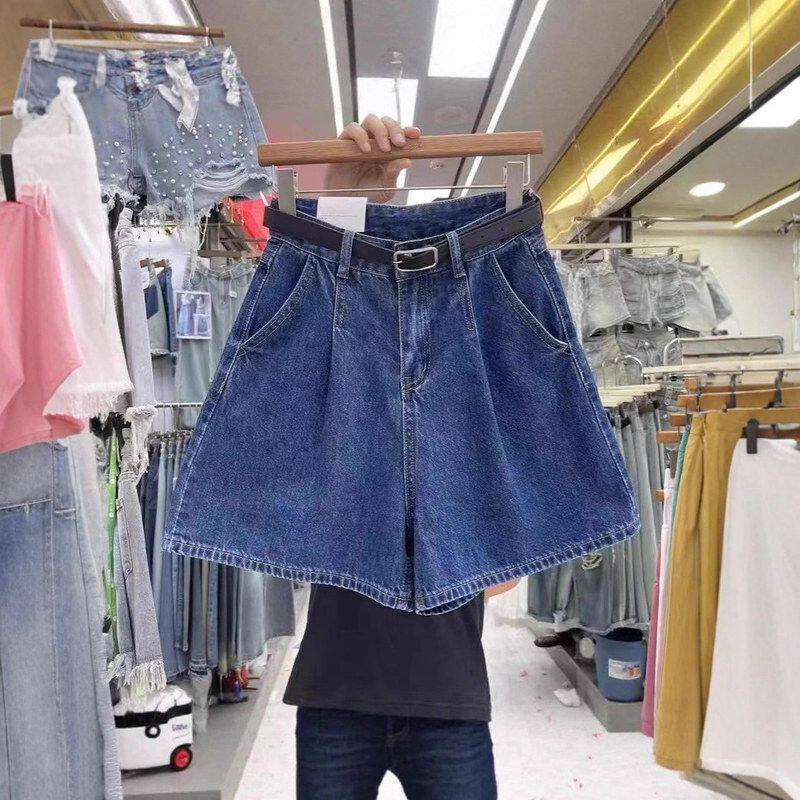 欧货牛仔短裤女2025夏季新款高腰宽松显瘦A字版型阔腿褶皱热裤ins