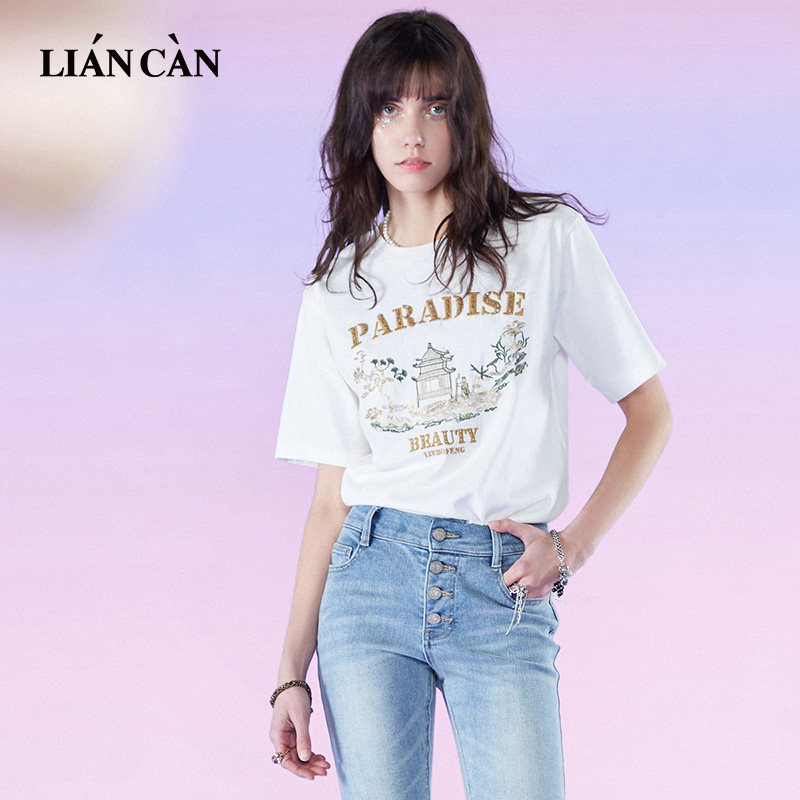 2025新春夏款绣花订珠短袖T恤女