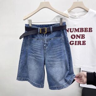 复古休闲蓝色牛仔短裤女2025年夏季新款高腰宽松显瘦a字直筒中裤