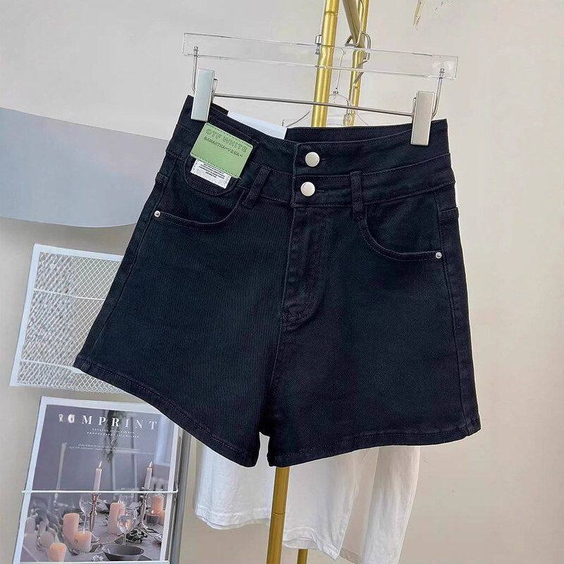 2025夏季新款弹力黑色牛仔短裤女胖mm高腰宽松显瘦a字阔腿热裤ins