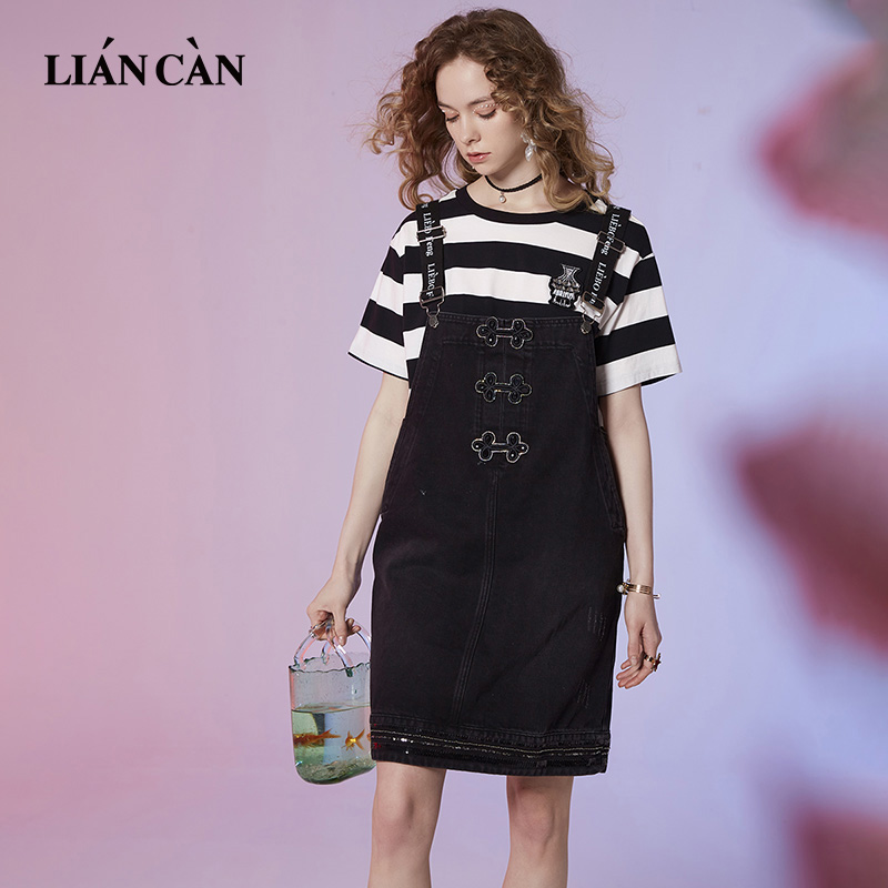 休闲直筒牛仔背带连衣裙女