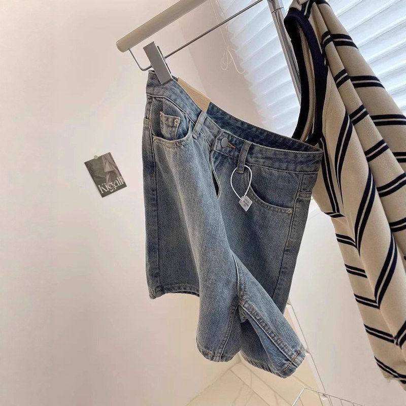 复古牛仔短裤女2025夏季薄款梨形身材高腰宽松显瘦小个子阔腿热裤