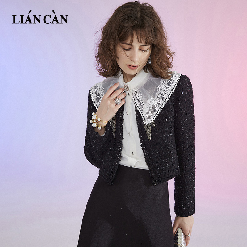 莲灿新款法式蕾丝领外套