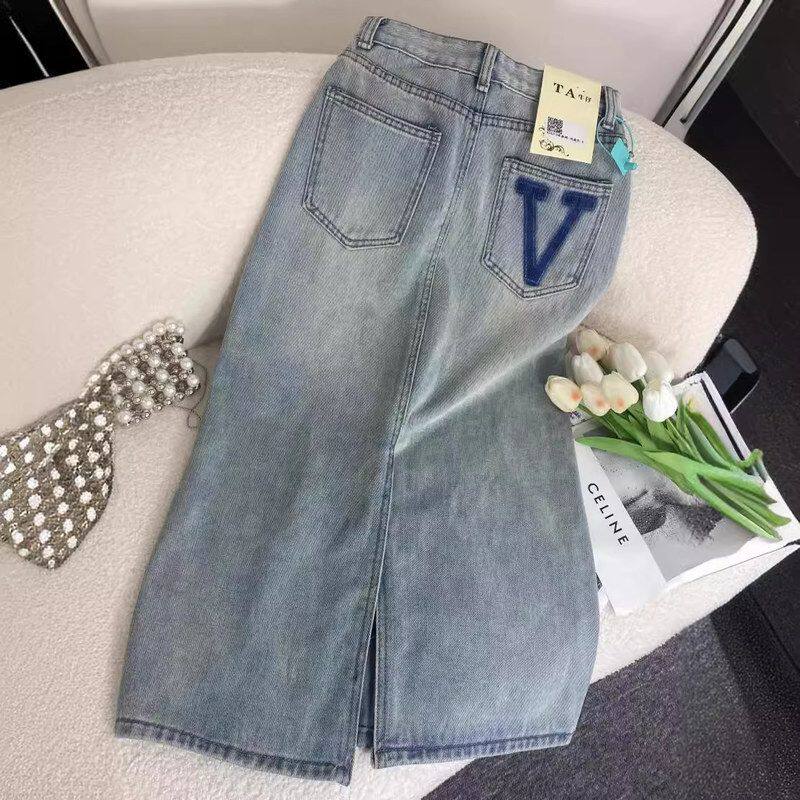 开叉包臀牛仔裙中长款2024年春季新款女装高腰a字半身裙遮跨显瘦