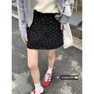 大码韩系碎花黑色牛仔裙女夏季高腰显瘦包臀短裙防走光a字半身裙