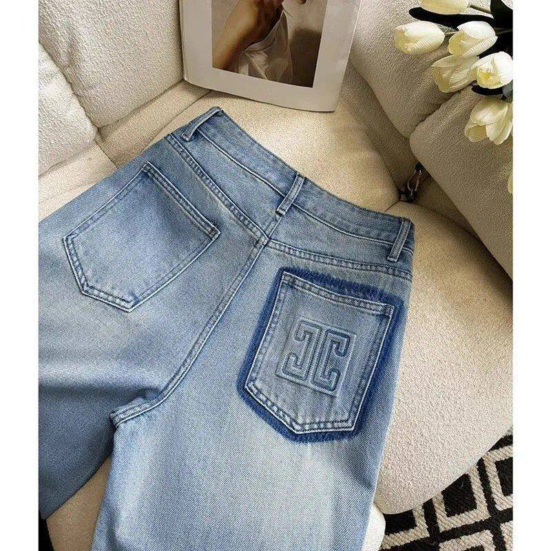 春秋新款女装高腰宽松直筒牛仔裤通勤百搭窄版阔腿裤子小众长裤潮